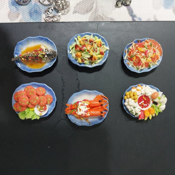 Miniature Yummy Food Plate Magnets Set of 6 Fridge Decor - Picture 1 of 4